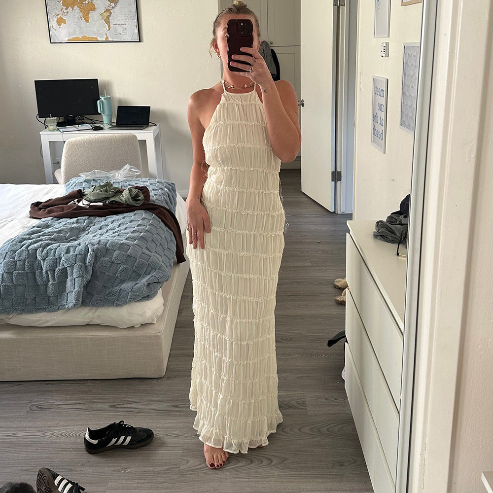 Elina | Tekstureret Maxikjole med halterneck