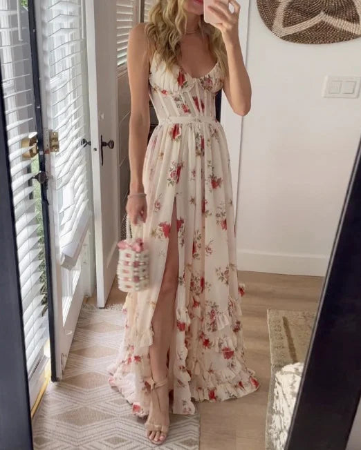 Freja | Midiriduk med blomsterprint