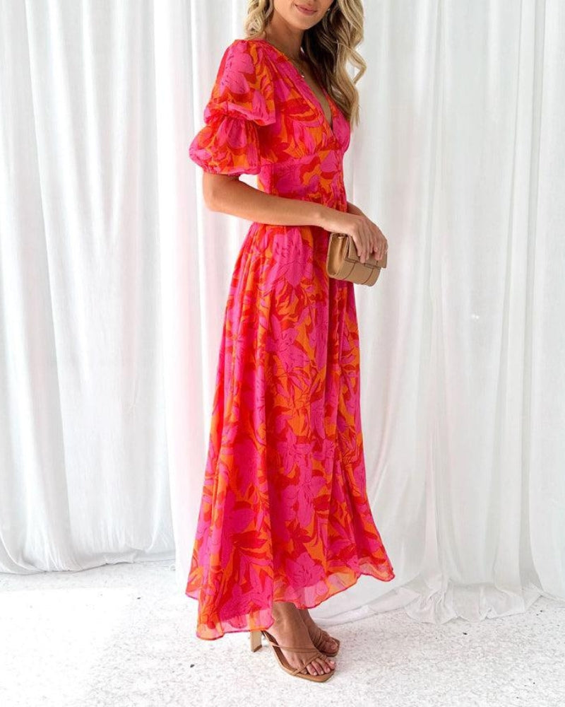 Clara™ - Rød-rose Maxikjole