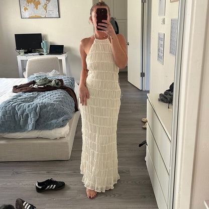 Elina | Tekstureret Maxikjole med halterneck