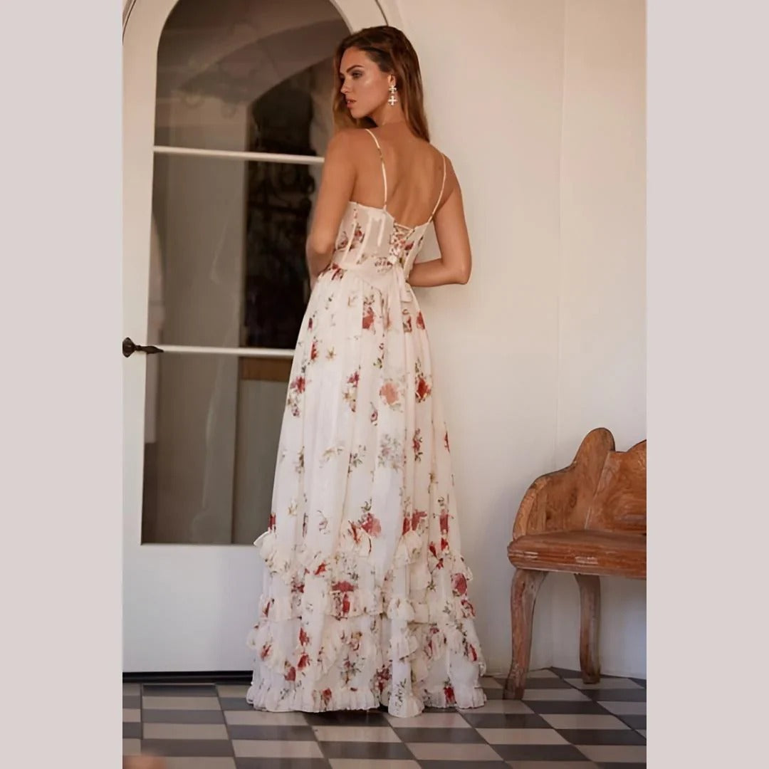 Freja | Midiriduk med blomsterprint